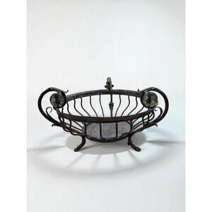 Vintage Large Handcrafted Art Deco Style Compote Basket, featuring a palm...